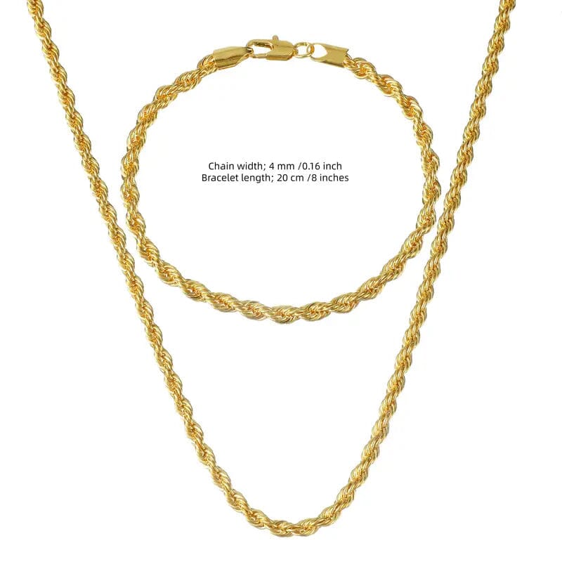 18K Gold European Classic Twist Necklace + Bracelet