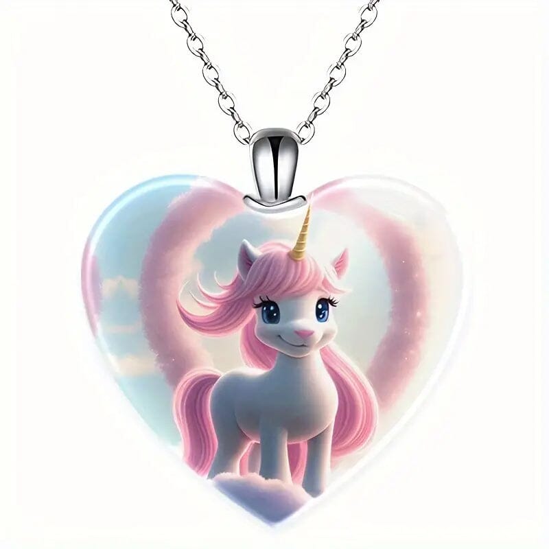 Unicorn Heart-Shaped Crystal Pendant Necklace