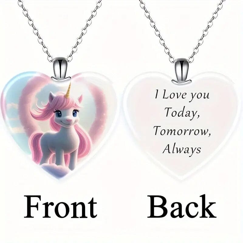 Unicorn Heart-Shaped Crystal Pendant Necklace