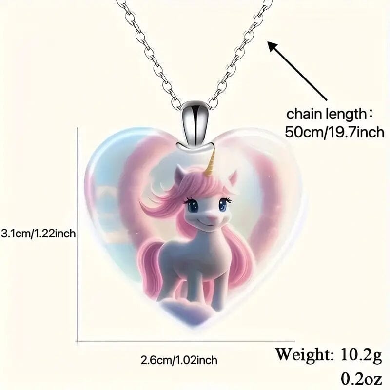 Unicorn Heart-Shaped Crystal Pendant Necklace