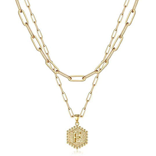 Women's Layered Initial Necklace Letter Pendant