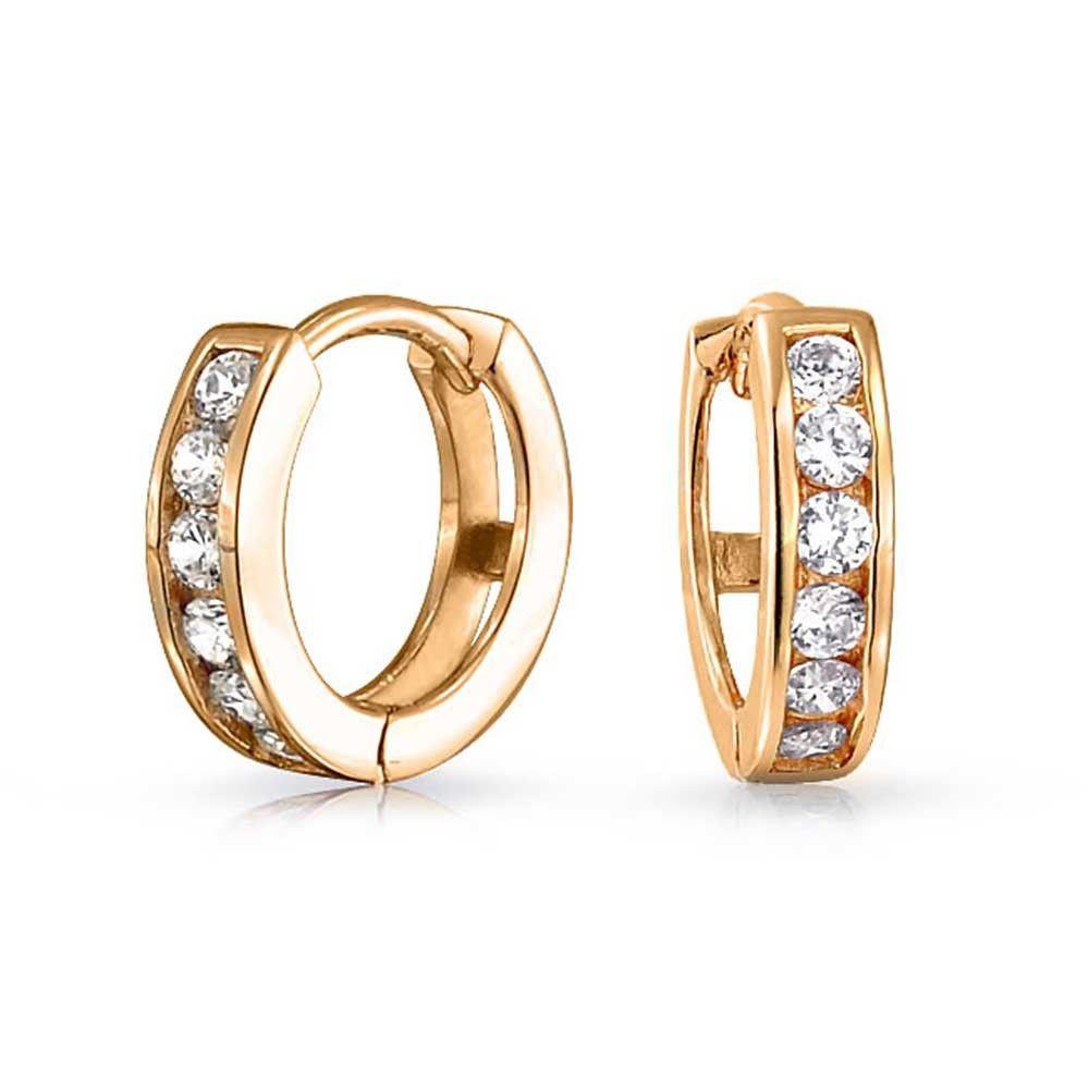 14K Yellow Gold Plating and CZ Huggie Earring