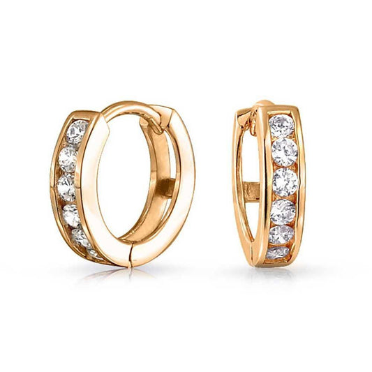 14K Yellow Gold Plating and CZ Huggie Earring