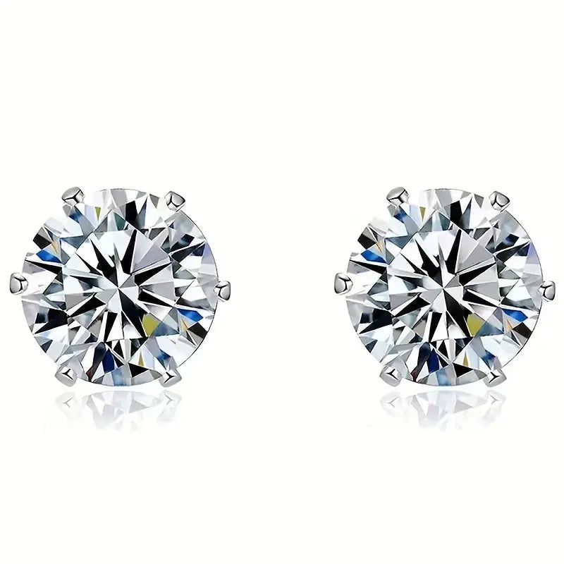 18K Gold Plated Ear Bone Buckle Stainless Steel 6-Prong Zirconia Stud Earrings