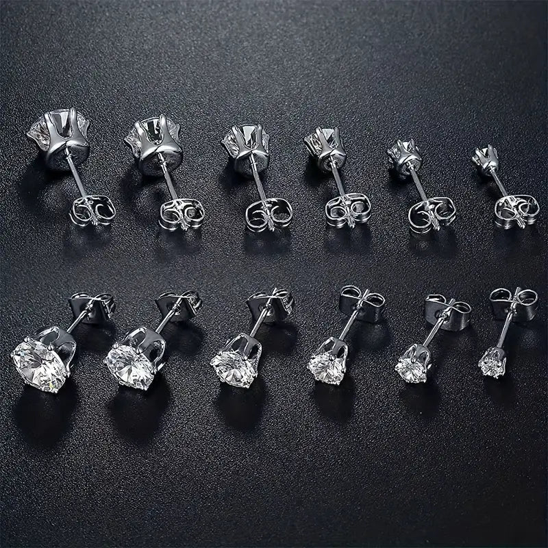 18K Gold Plated Ear Bone Buckle Stainless Steel 6-Prong Zirconia Stud Earrings