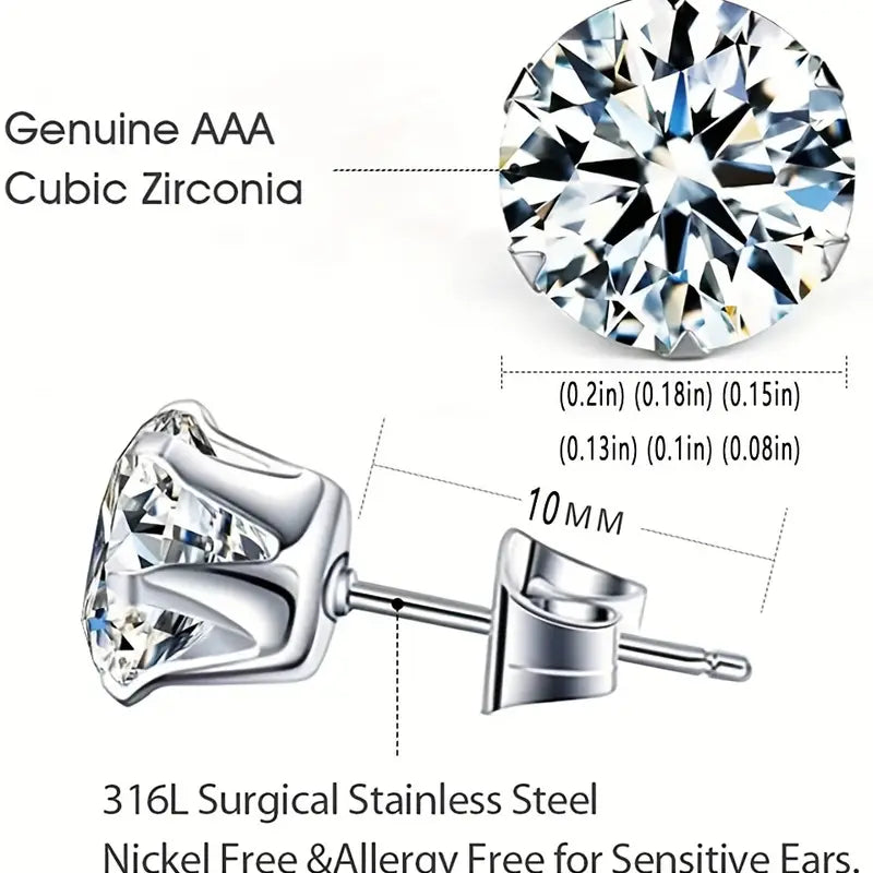 18K Gold Plated Ear Bone Buckle Stainless Steel 6-Prong Zirconia Stud Earrings