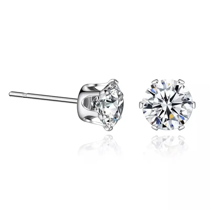 18K Gold Plated Ear Bone Buckle Stainless Steel 6-Prong Zirconia Stud Earrings