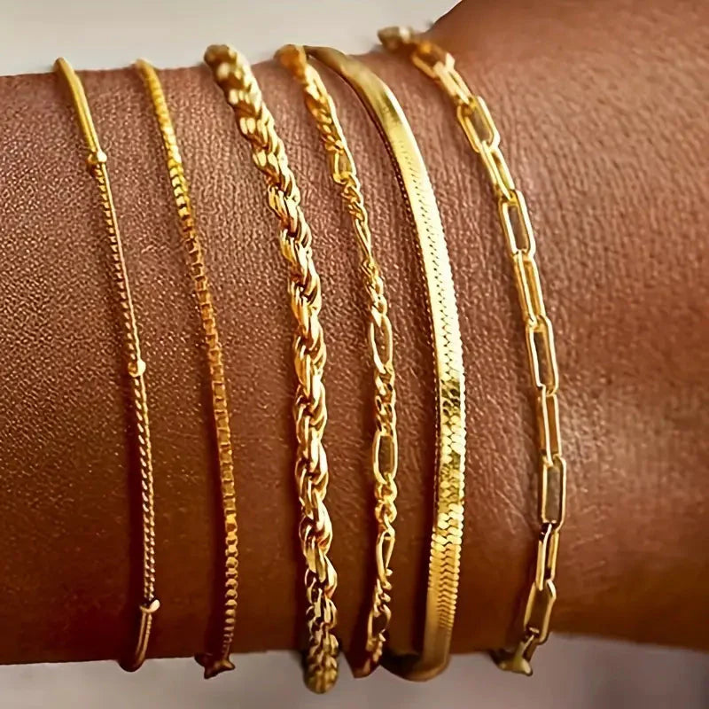 5-Piece: Elegant Multi-Layered Chain Bracelet Set