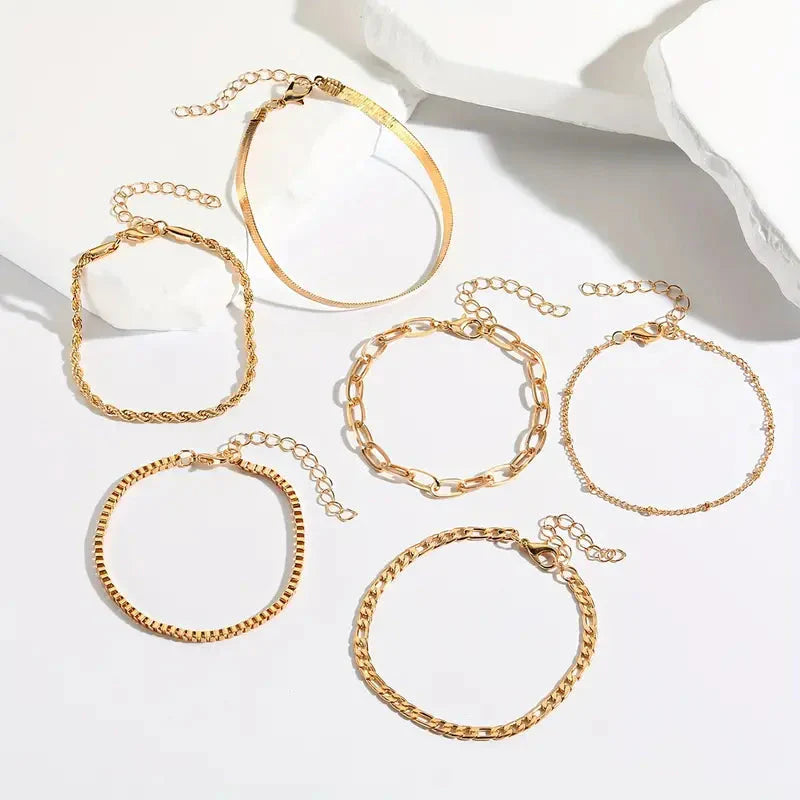 5-Piece: Elegant Multi-Layered Chain Bracelet Set