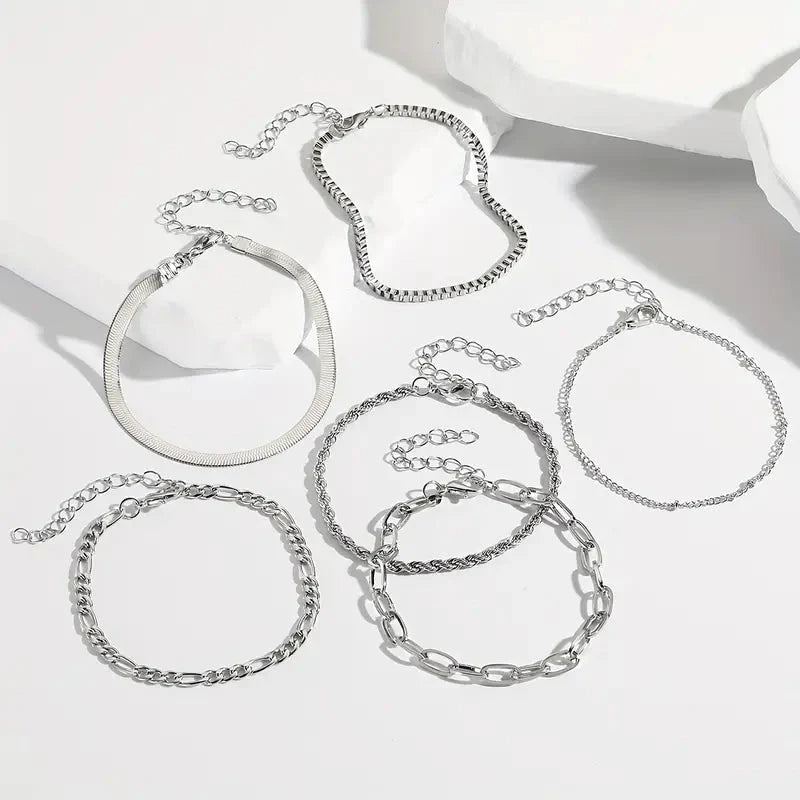 5-Piece: Elegant Multi-Layered Chain Bracelet Set