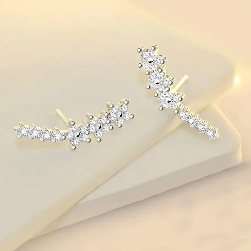 925 Silver Climber Earrings with Hypoallergenic Synthetic Cubic Zirconia