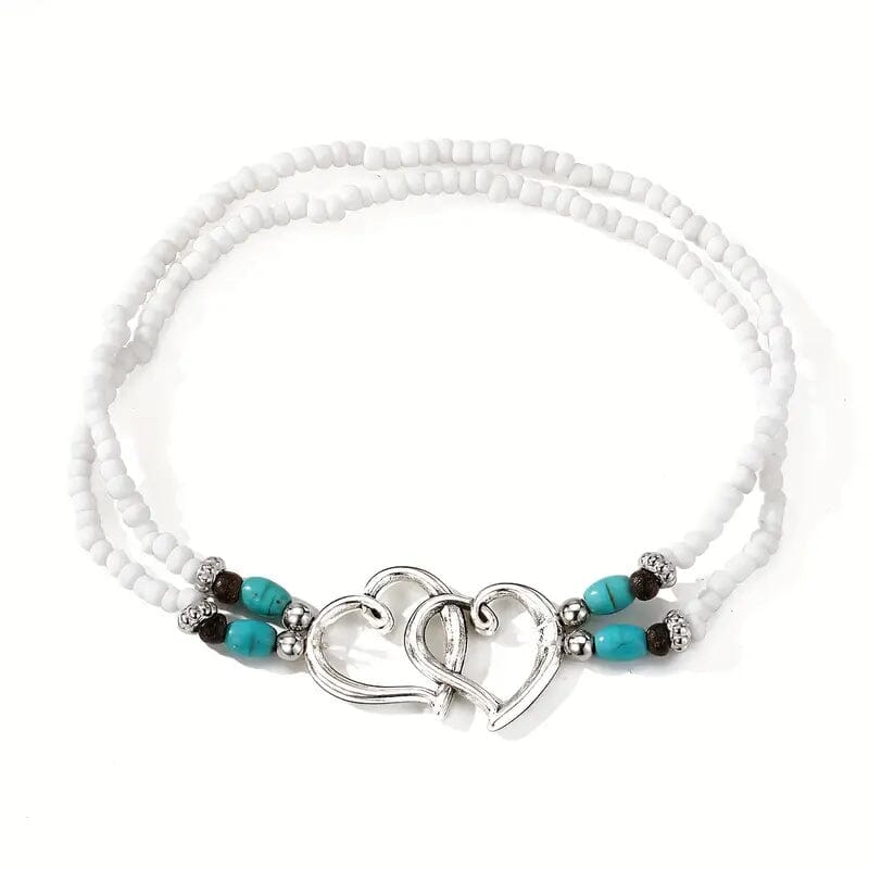 Double Openwork Heart Beaded Anklet Set with Mini Seed Beads