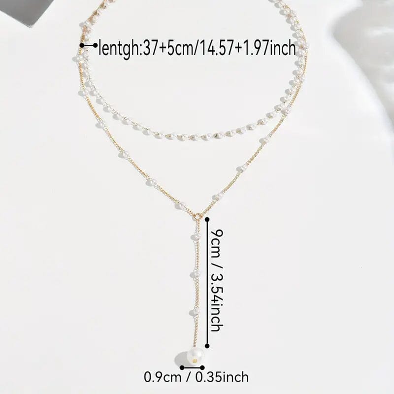 Elegant Vintage Style Double-Layer Pendant Necklace with Imitation Pearl Accents and Tassel Drop