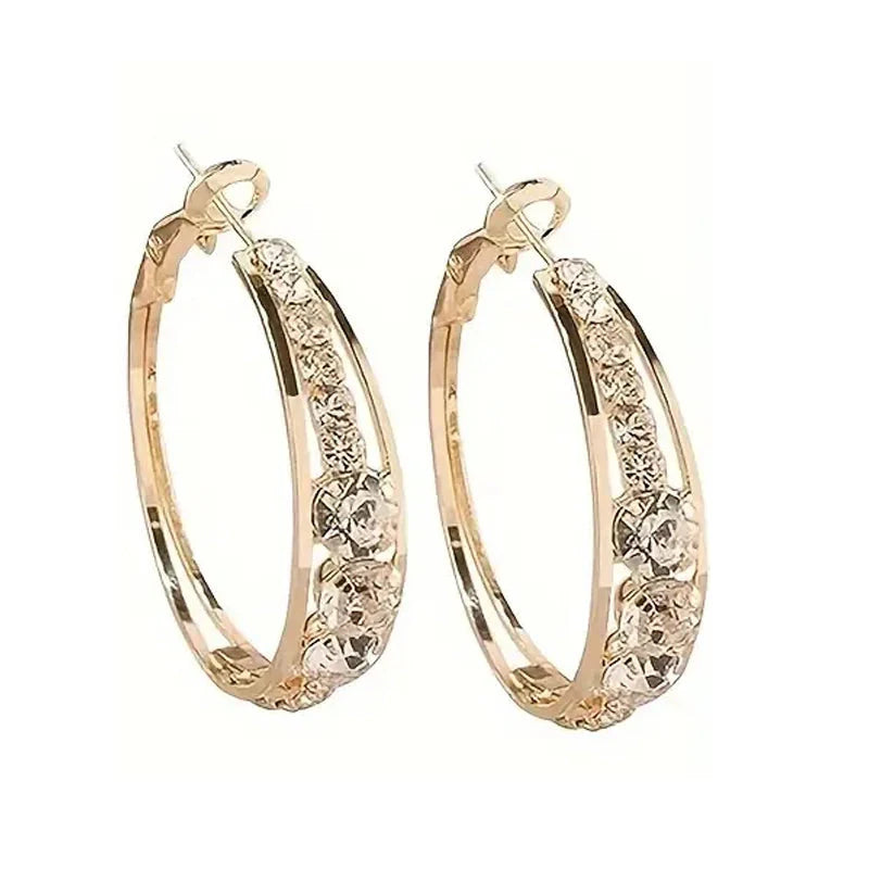 Hoop Earrings Inlaid Shiny Rhinestone For Ladies