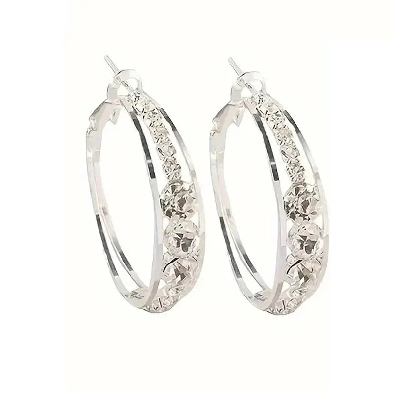 Hoop Earrings Inlaid Shiny Rhinestone For Ladies