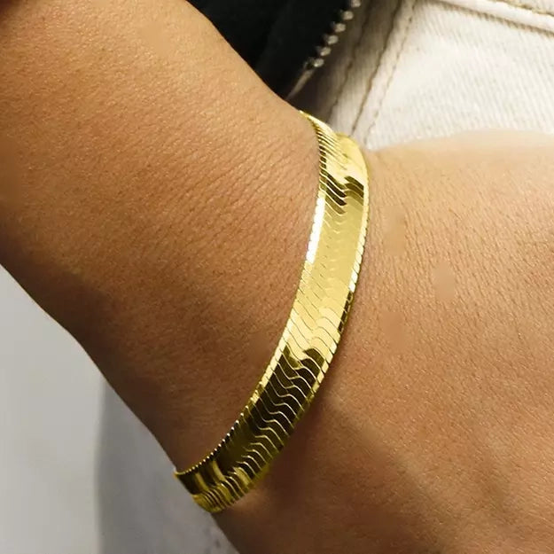 Italian Solid Sterling Silver 10MM Herringbone Bracelet