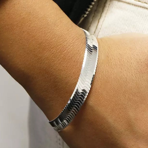 Italian Solid Sterling Silver 10MM Herringbone Bracelet