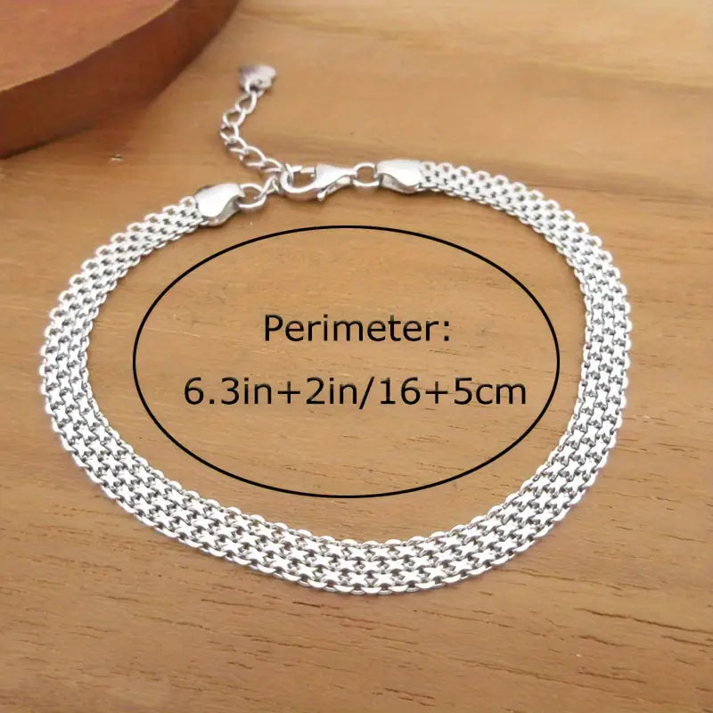 S925 Sterling Silver Chain Bracelet, Sparkling Mesh Embossing Pattern Jewelry