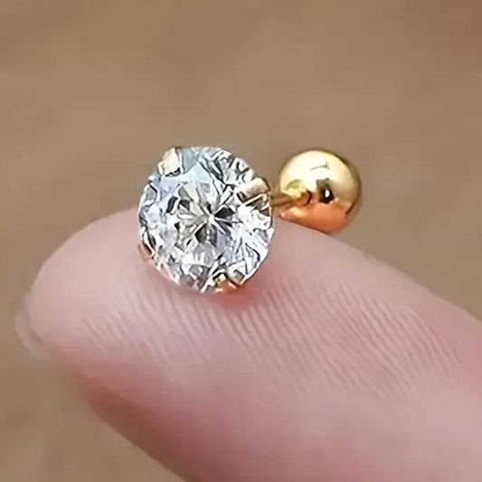 Stainless Steel 18K Gold Four-Claw Twisted Ball Zirconia Earrings