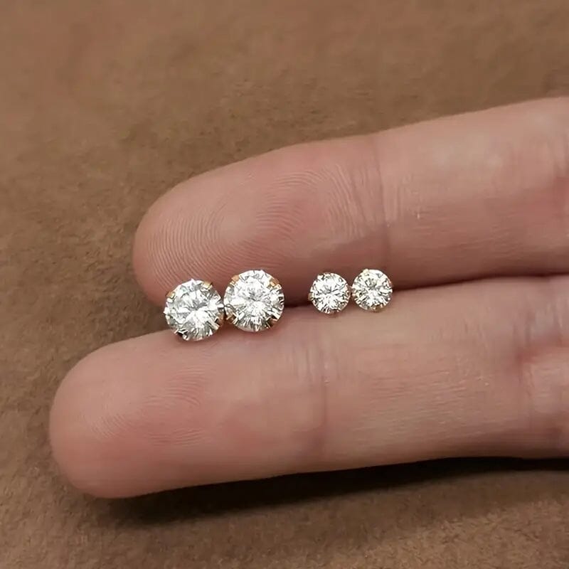 Stainless Steel 18K Gold Four-Claw Twisted Ball Zirconia Earrings