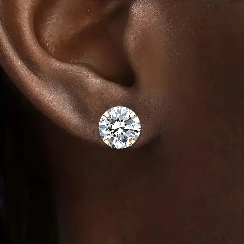 Stainless Steel 18K Gold Four-Claw Twisted Ball Zirconia Earrings