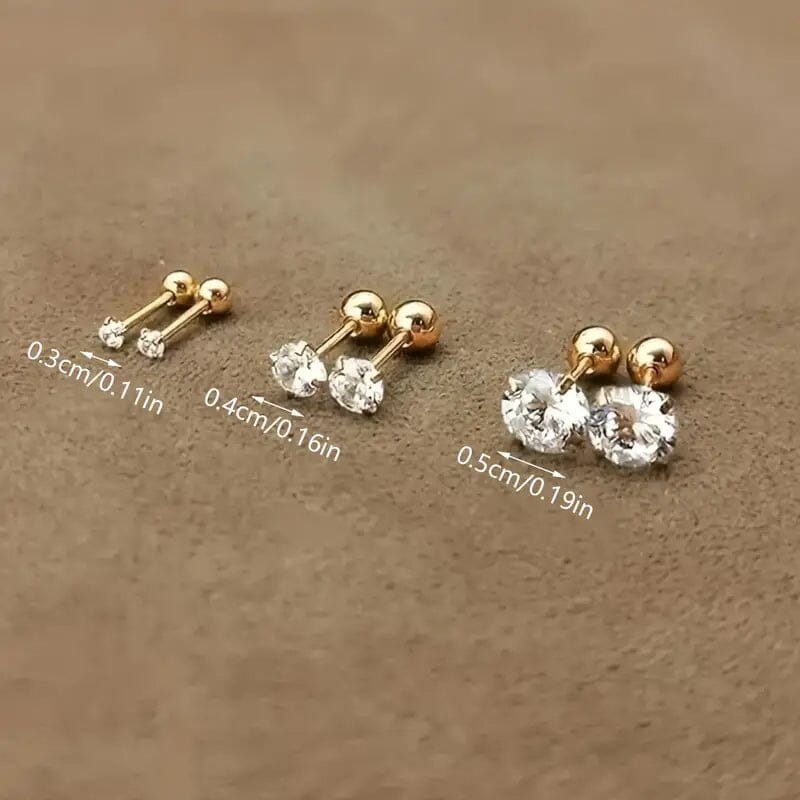 Stainless Steel 18K Gold Four-Claw Twisted Ball Zirconia Earrings