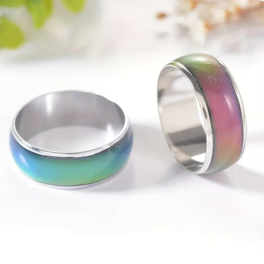 Stainless Steel Mood Ring Inlaid Thermal Discoloration Stone