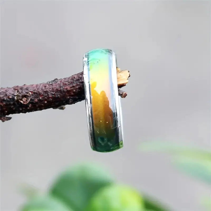 Stainless Steel Mood Ring Inlaid Thermal Discoloration Stone