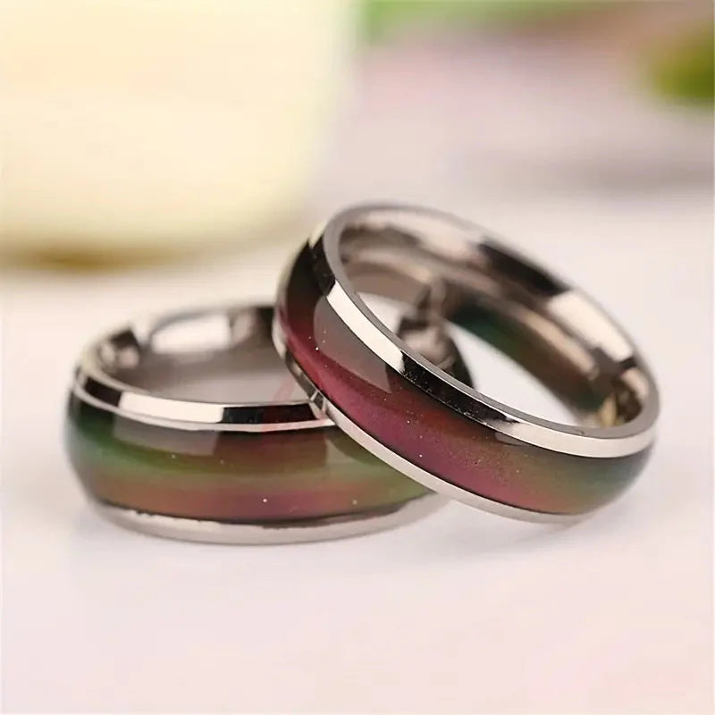 Stainless Steel Mood Ring Inlaid Thermal Discoloration Stone