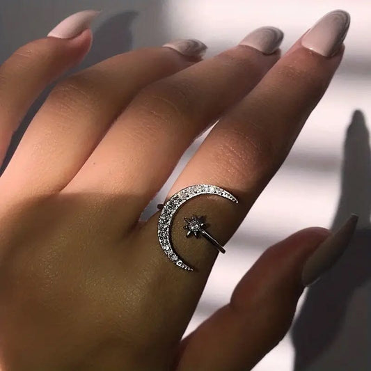 Trendy Cuff Ring Moon and Sun Design