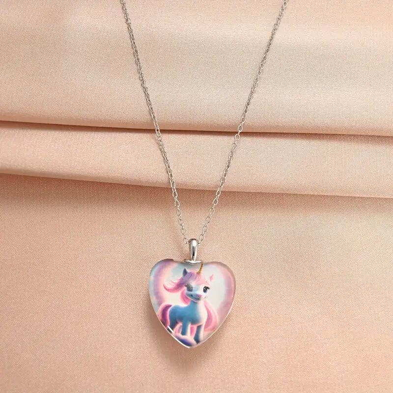 Unicorn Heart-Shaped Crystal Pendant Necklace